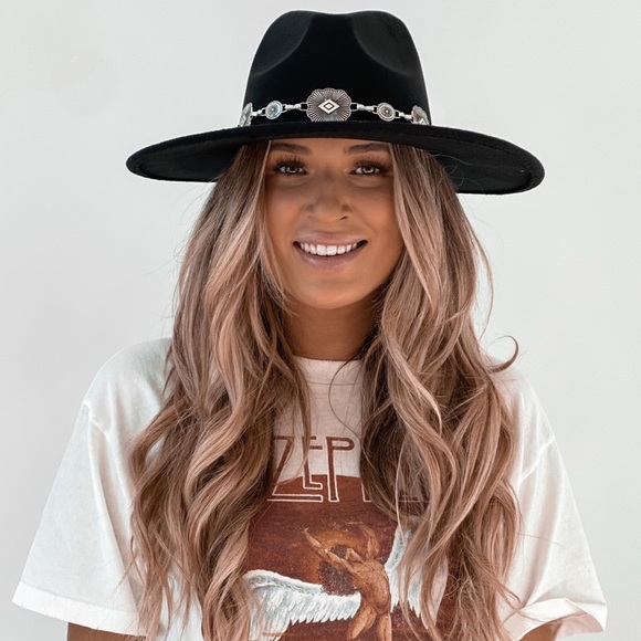 NWT Concho Silver Western Belted Felt Hat Black - Picture 6 of 15